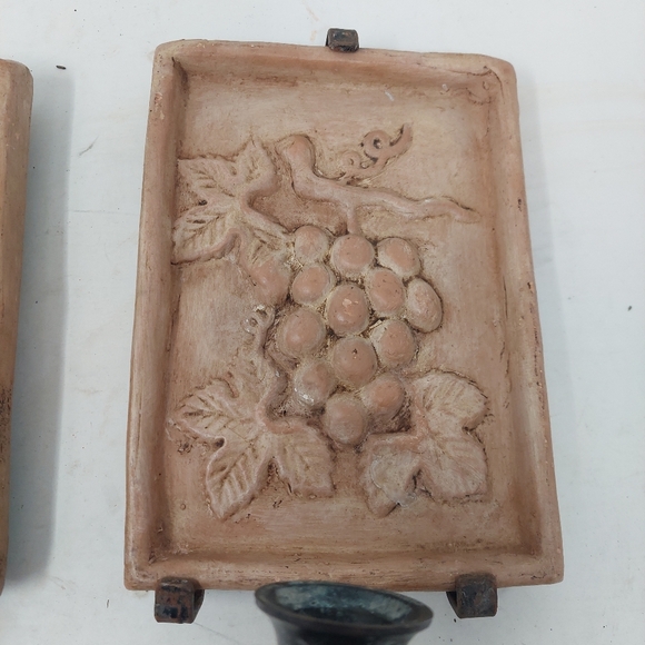 Tan Ceramic Tile Italian Grape Wine Wall Scones Candle Holder Set Of 2 Decor - Picture 3 of 8